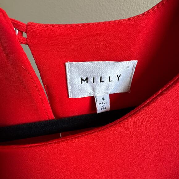 Milly June Ruffle Sleeve Red Cocktail Shift Dress Women’s Size 4 - Picture 3 of 14